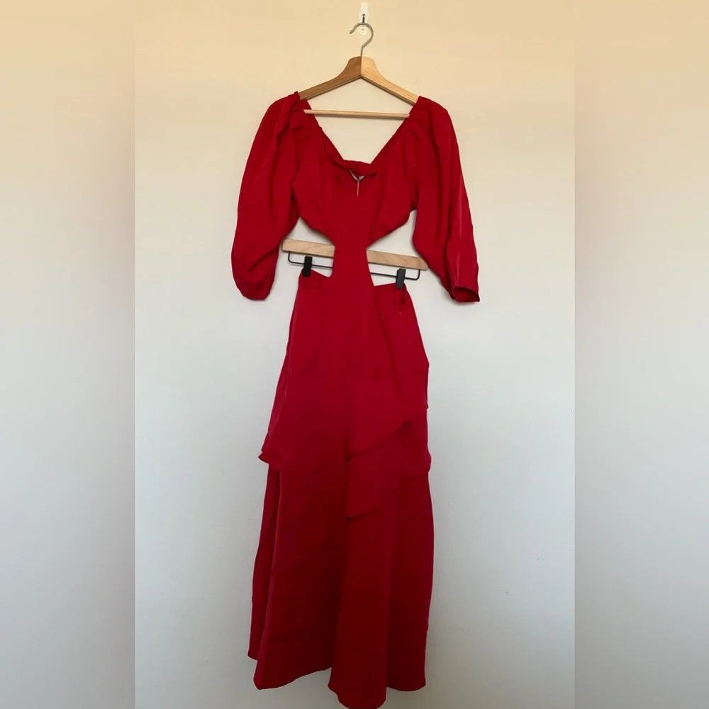 NWOT Simplee Cut Out Waist Ruffle Trim Dress - Picture 2 of 4